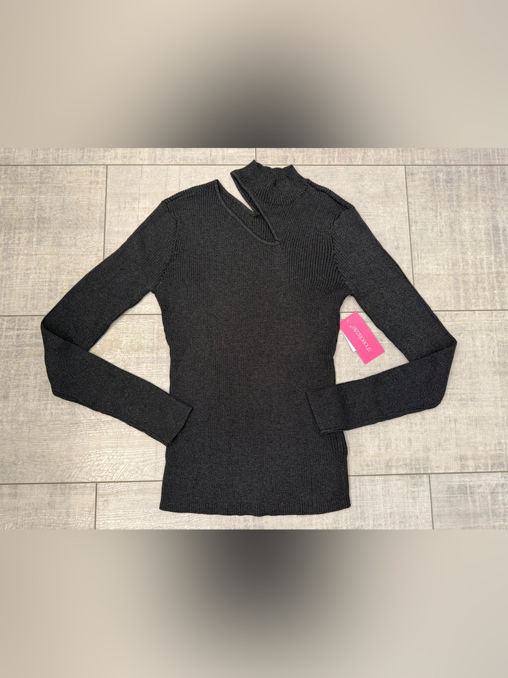 NWT Black Ribbed Mock Neck Shoulder Cut Out Sweater Large